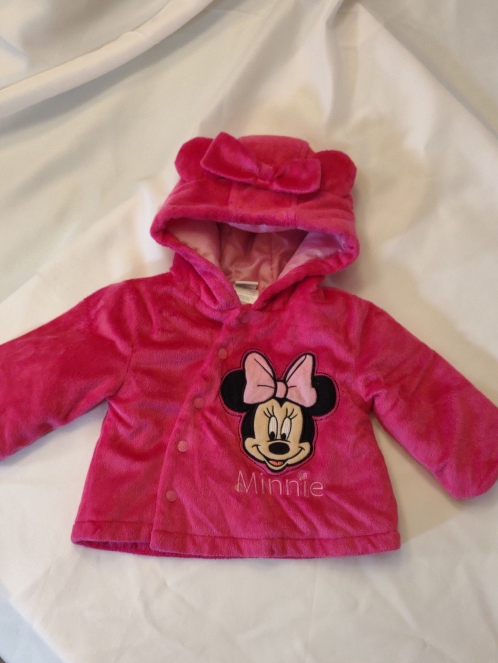 Disney Pink Minnie Mouse Plush Hooded Jacket w/Bow - Size 3-6 Mos.